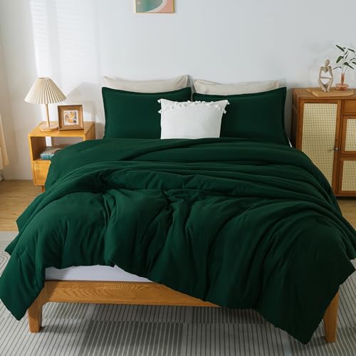 Andency Dark Emerald Green Queen Size Comforter Set, 3 Pieces
