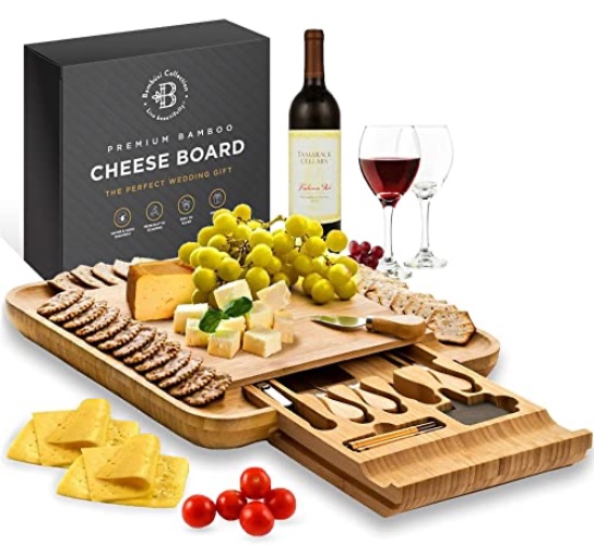 Charcuterie Boards Gift Set - Bamboo Cheese Board Set, Charcuterie Boards Accessories with Serving Knife - Unique Birthday Gifts for Women - Perfect Housewarming, Wedding Gifts for Couple - Cheese board Set