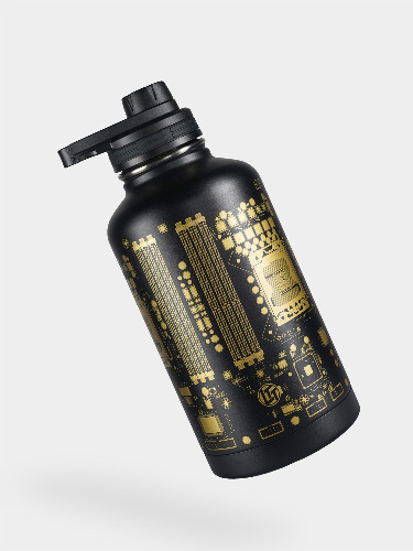 Insulated Water Bottle | 64oz / Black and Gold
