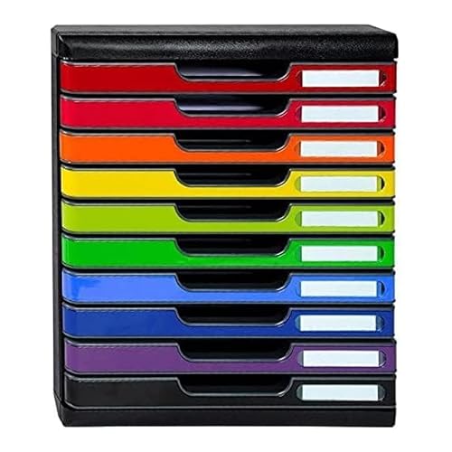 Rangement Exacompta 302798D Ablagebox Modulo mit 10 Schubladen für DIN A4+ Dokumente. Belastbare Schubladenbox mit hoher Kapazität für mehr Platz auf dem Schreibtisch Harlekin schwarz/bunt - Schwarz/Harlekin/Glossy - 10 Laden