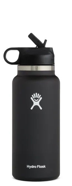 Hydro Flask Wide Mouth Straw Lid - Stainless Steel Reusable Water Bottle - Vacuum Insulated - 40 Oz Black