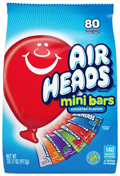 Airheads 80 Mini Bars, Chewy Fun Taffy Candy, Assorted Fruit Flavors, Back to School for Kids, Non Melting, Party 32.17oz (80 Count) - 80 Count (Pack of 1)