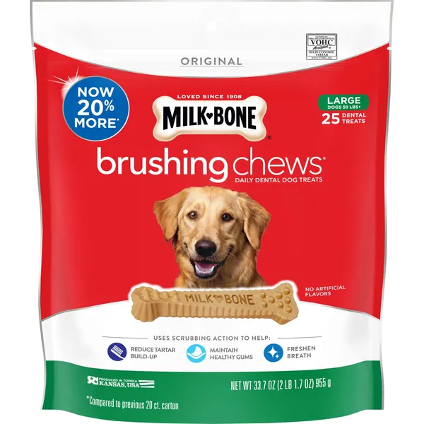 Milk-Bone Original Brushing Chews Daily Dental Dog Treats, Reduce Tartar Build-up, Maintain Healthy Gums - 25 Count (Pack of 1) Daily Dental Treats