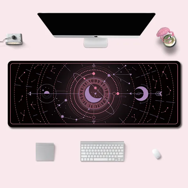 Crescent Moon Desktop Mat Astronomy Room Decor Stars Keyboard Pad - C