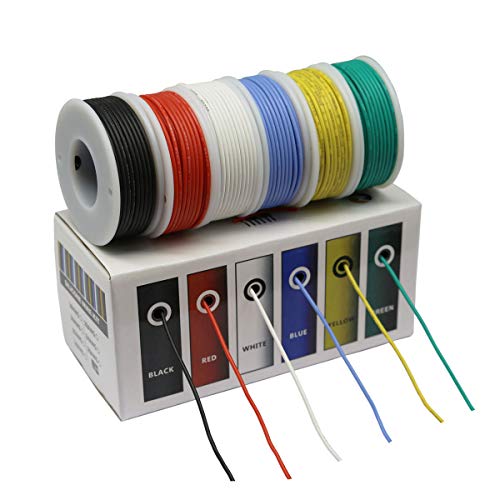CBAZY™ Hook up Wire Kit (Stranded Wire Kit) 30 Gauge Flexible Silicone Rubber Electric Wire 6 Colors 32.8 feet Each 30 AWG - 30AWG - Silicone-Stranded wire