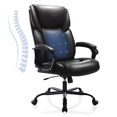 OLIXIS Executive High Back Home Office Desk Soft Armrest Padded, Height Adjustable Ergonomic Computer Lumbar Support Bonded Leather Chair, Black - Black - Modern