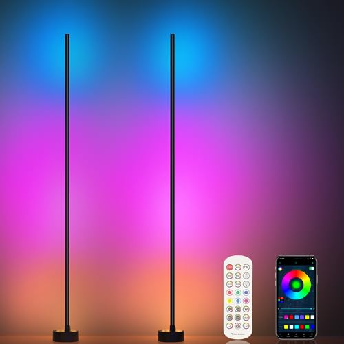 Miortior Corner Floor Lamp, 2 Pack Smart LED Corner Lamp Works with App/Remote/Button Control, RGB Floor Lamp with 16 Million DIY Colors, 68+ Scene, Music Sync for Living Room, Gaming Room, etc - 2 Pack