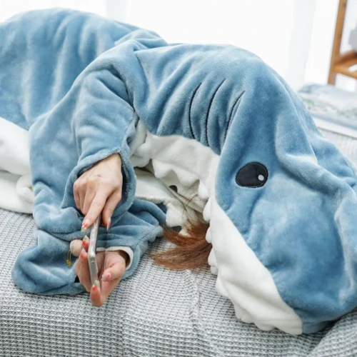 Cartoon Shark Sleeping Bag With Hand Hole Onesie Pajamas Blanket