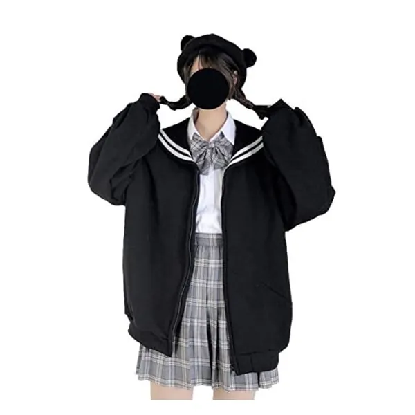 
                            Teens Harajuku Hoodie Zipper Top Coat Casual Puff Long Sleeve Cute Girl Solid Color Cozy Jacket
                        