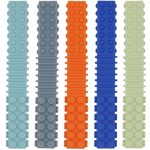 Sensory Chewy Toys for Autistic Children, 5 Pack Silicone Chew Tube Teething Sticks Toys for Autism, ADHD, SPD, Chewies with Special Needs, Oral Motor Chewy Tool for Sensory Kids Chewer (Colorful B) - Colorful B