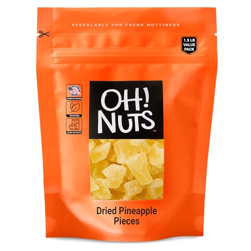 Oh! Nuts Dried Pineapple Chunks - 1.5lb Bulk Bag | Fresh Sweet Dehydrated Tropical Fruit Bites for Snacking & Baking | Low in Sugar, Sodium & Cholesterol | High in Fiber & Antioxidants, Dairy Free… - A. Dried Pineapple - Chunks