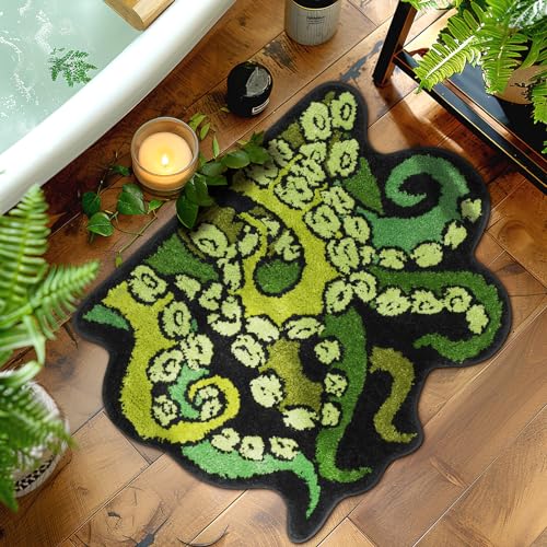 Octopus Goth Tentacles Bath Mat Non Slip Bathroom Mat Ocean Animal Cthulhu Tufted Rug Shower Mat Aesthetic Floor Carpet for Bedroom Decor for DND RPG Gamers Fans Nautical Enthusiasts 27.6"x22.2"