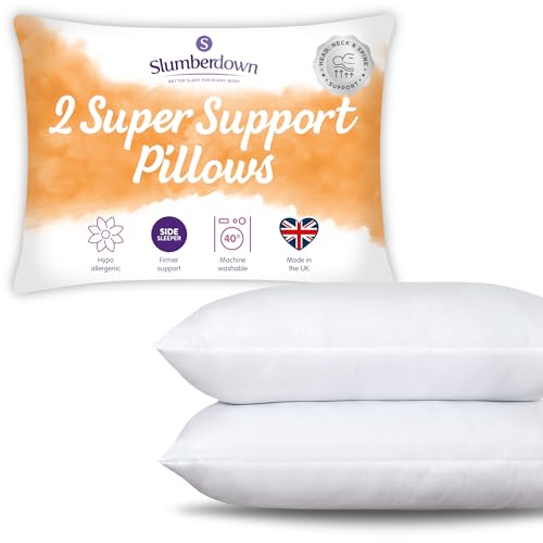 Slumberdown Pillows 2 Pack - Super Support Firm Side Sleeper Bed Pillows for Neck and Shoulder Pain Relief - Comfy & Supportive, Hypoallergenic, Made in the UK, Standard Size (48cm x 74cm) - Super Support - 2 Pack