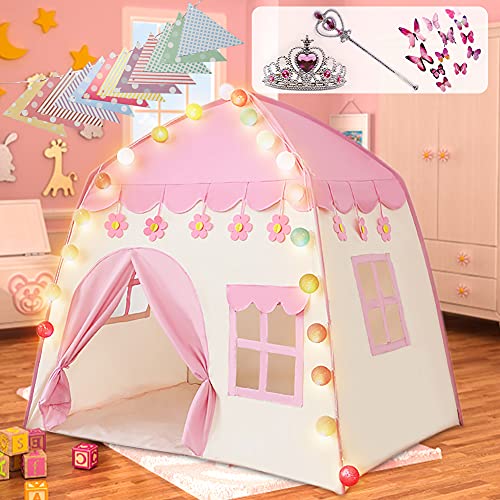 Labeol Princess Castle Play Tent Large Kids Play House for Indoor and Outdoor with Cotton Ball Lights Crown Magic Wand Safety Non-toxic Great Gift for Girls 130 * 100 * 130 - Style A