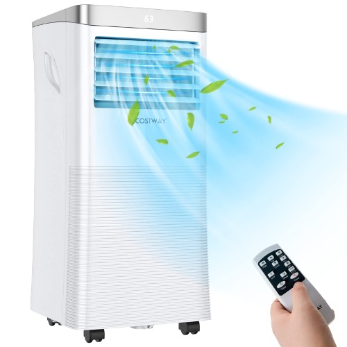 COSTWAY 4 in 1 Portable Air Conditioner, 7000/9000 BTU Mobile Cooler, Fan and Dehumidifier with Sleep Mode, 24H Timer, 2 Fan Speed, Remote Control & LED Display (9000BTU)