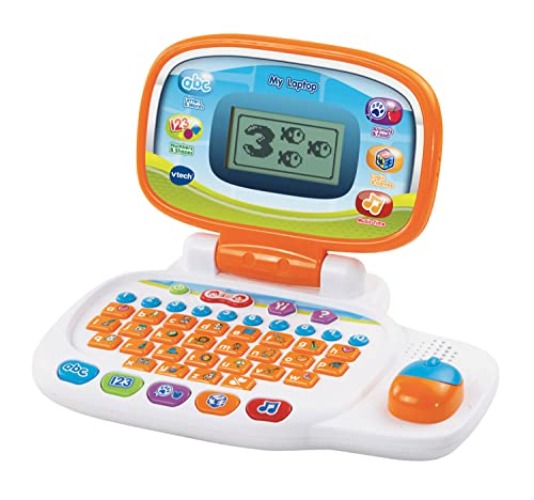VTech 155403 Pre School Laptop Interactive Educational Kids Computer Toy with 30 Activities Suitable for Children 3, 4, 5+ Year Olds Boys & Girls, White/Orange - White/Orange - without batteries