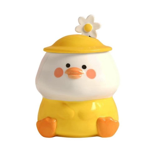 MengCat Cute 3D Duck Coffee Mug, Ceramic Tea Mug with Hat Lid and Beautiful Flower Spoon