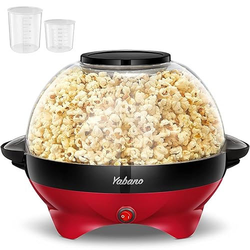 Yabano Popcorn Maker Machine, 5L Popcorn Popper, Nonstick Plate, Electric Stirring with Quick-Heat Technology, Cool Touch Handles, Healthy Less Fat, 800W, RED - Red