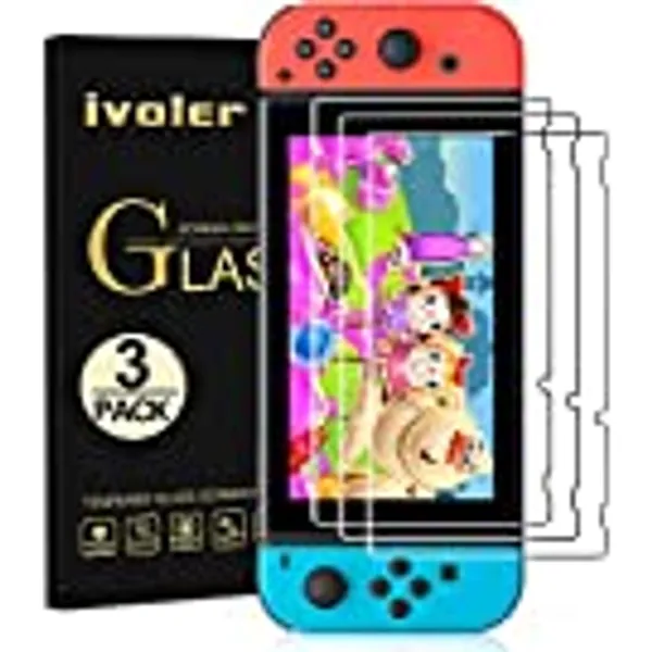 ivoler [3 Pack] Screen Protector Tempered Glass for Nintendo Switch, Transparent HD Clear Anti-Scratch Screen Protector Compatible Nintendo Switch