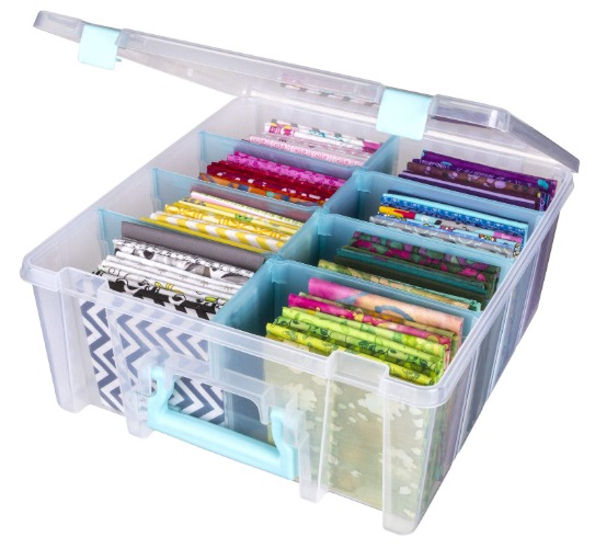 ArtBin 6990SA Super Satchel Double Deep with Removable Dividers, Large Portable Art & Craft Storage with Handle, Translucent/Aqua Mist - Clear & Aqua Double Deep 1 Pack Organizers