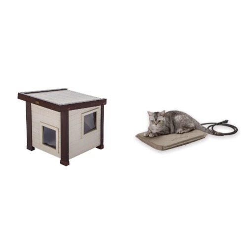ecoFLEX Albany Outdoor Feral Cat House, Multicolor & K&H PET Products Lectro-Soft Outdoor Heated Pet Bed - Cat House + Heated Pet Bed