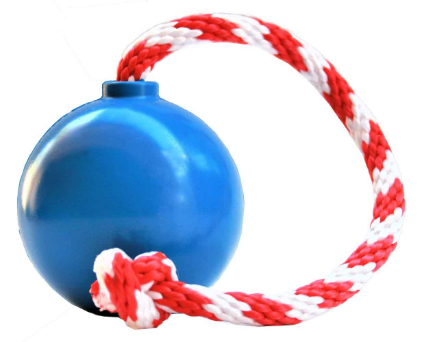 USA-K9 Cherry Bomb Durable Rubber Chew Toy, Treat Dispenser, Reward Toy, Tug Toy, and Retrieving Toy - MEDIUM BLUE CHERRY BOMB