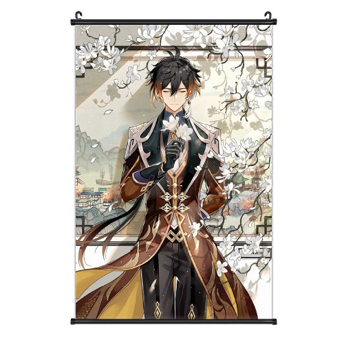 Genshin Poster Game Characters Zhongli Scroll Painting Bedroom Family Decor Canvas Wall Art Picture Print Fans Gift