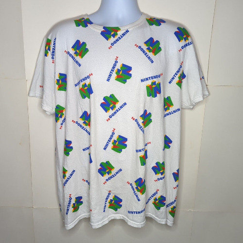 2018 Nintendo 64 N64 Logo All Over Print Gaming Graphic White Tee Shirt X-Large