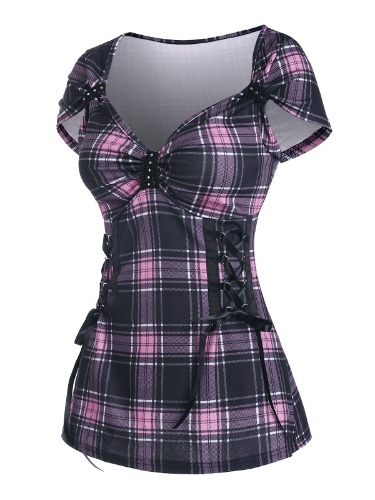 Plaid Starlight Top - Light Pink / XL