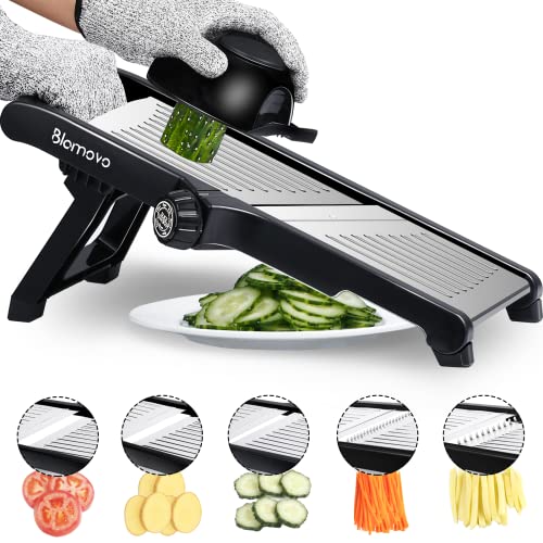 Mandoline Slicer, Vegetable Mandolin Slicer for Kitchen, Adjustable Thickness by One-Knob Control, Veggie Fruit Potato Slicer Julienne, with Safety Gloves