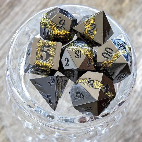 Sage’s Rift Stones – Black/Chartreuse Metal Polyhedral Dice Set | Dungeons Dragons DnD Pathfinder RPG TTRPG