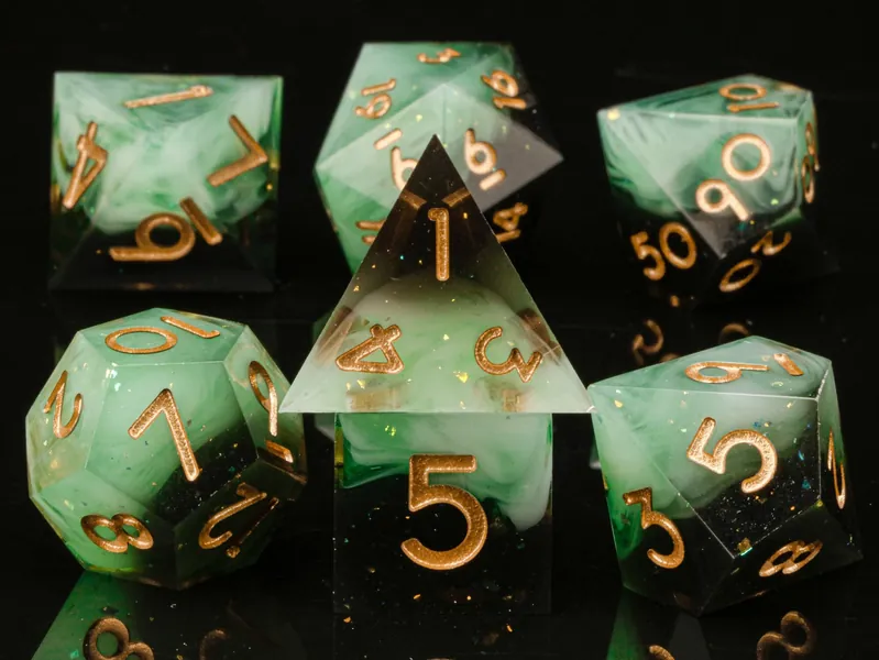 Jade Green and Black Sharp Edge Resin D&D Dice set
