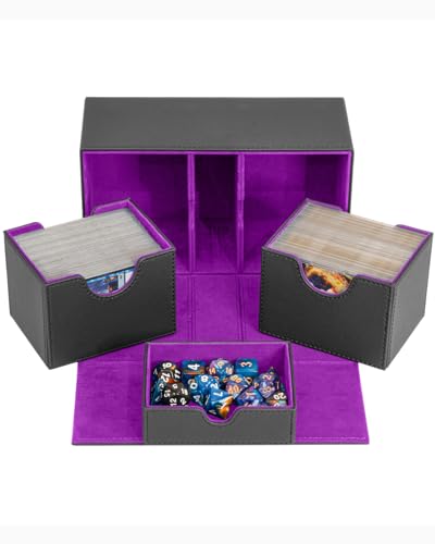 Infinity Vault Sideloader 200 - Double Deck Box with Dice Tray - Made to Protect 200+ Double Sleeved Cards - Great MTG Commander Deck Box with Spacious Sideloading Card Trays - Purple Fire