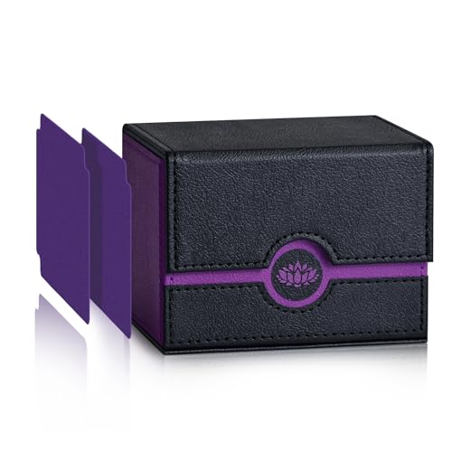 UAONO MTG Card Deck Box for Trading Cards,Sideload Commander Deck Box Fits 120+ Sleeved Cards, PU Leather Card Storage Box for Magic YuGiOh PTCG Cards (A- Black&Purple) - A- Black&Purple