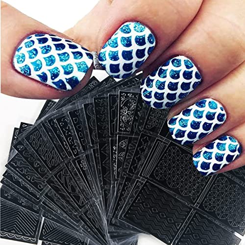 Nail Stencils for Nail Art Reusable Vinyl Stencils Sticker 144 Pieces