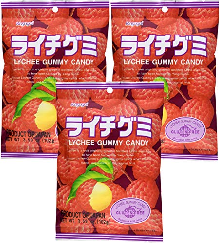 Kasugai Litchi (Lychee) Gummy Candies (Pack of 3) by Kasugai