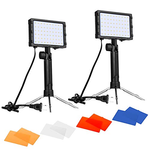 EMART 60 LED Continuous Portable Photography Lighting Kit for Table Top Photo Video Studio Light Lamp with Color Filters - 2 Packs - Continuous - White fill light