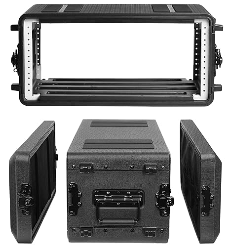 Diandian 4U Rack Case Shallow 12" Depth, 19" Rackmount Flight Case, Watertight Dust-Proof, Shock Mount for Amplifier, Pro Audio, DJ Mixer, Effects with Microphone Compartments - 4U Rack Space 12" Deep