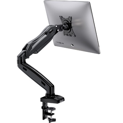 HUANUO Single Monitor Mount, Articulating Gas Spring Monitor Arm, Adjustable Monitor Stand, Vesa Mount with Clamp and Grommet Base - Fits 13 to 30 Inch LCD Computer Monitors 4.4 to 14.3lbs - 