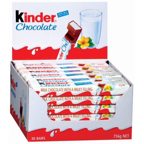 Barnbar – 36 enkelstänger, individuellt förpackade chokladkakor, delikat smältande helmjölkchoklad med mjölkkrämfyllning, utan färgämnen och konserveringsmedel