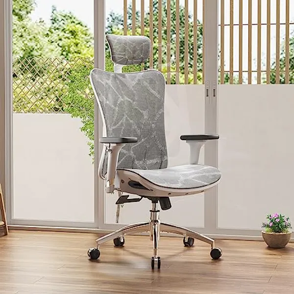 SIHOO Chaise de Bureau, Siege de Bureau Ergonomique, Fauteuil à Dossier Haut Respirant avec accoudoir de Chaise réglable 3D en Maille respectueuse de la Peau et Support Lombaire