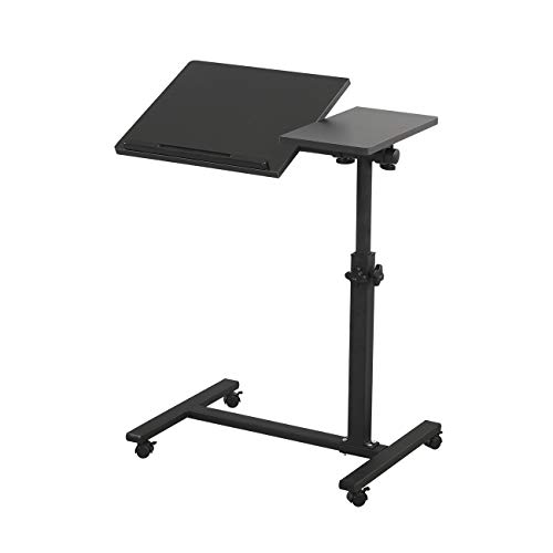 TigerDad Overbed Bedside Desk Mobile Rolling Laptop Stand Tilting Overbed Table with Wheels Height Adjustable Tray Table for Laptop Bed Sofa Side Table (Black) - Black