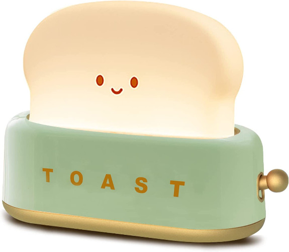 QANYI Desk Decor Toaster Lamp, Rechargeable Small Lamp with Smile Face Toast Bread Cute Toaster Shape Room Decor Night Light for Bedroom, Bedside, Living Room, Dining, Desk Decorations, Gift (Green) - Green