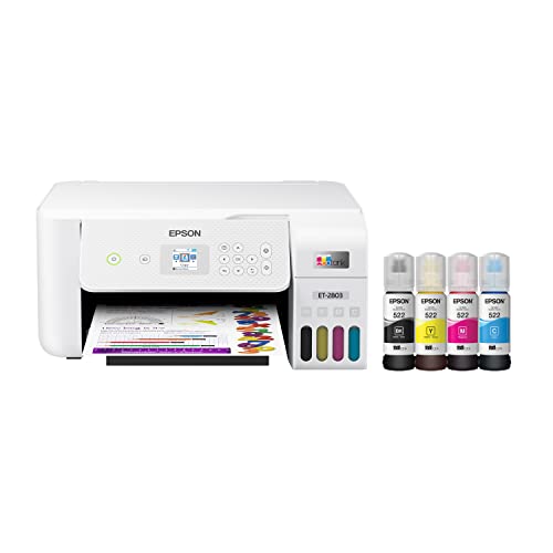 Epson EcoTank ET-2803 Wireless Color All-in-One Cartridge-Free Supertank Printer with Scan, Copy and AirPrint Support - White - EcoTank ET-2803 - Printer