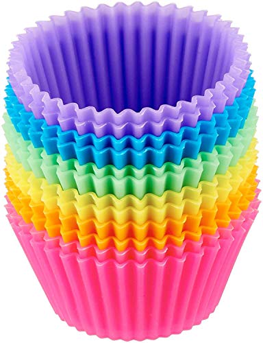 Reusable Silicone Round Baking Cups, Muffin Liners, Pack of 12, Multicolor