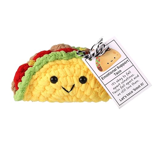 Emotional Support Taco, Crochet Emotional Support Plush, Handmade Taco Potato Toy Plush with Positive Words, Adorable Knitted Doll Inspirational Gift Encouragement Ornament for Friends and Family