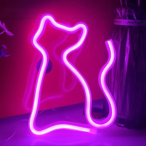 JYWJ Cat Neon Sign,USB or 3-AA Battery Powered Neon Light,LED Table Decoration,Bedroom Wall Decoration,Birthday Gift,Wedding Supplies Business Gift(Pink) - Pink