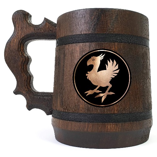 FF Chocobo Beer Stein, FF Wooden Beer Mug, Engraved Beer Tankard, Gift for Gamer, Groomsmen Gift, Gift for Him, Boyfriend Gift - 