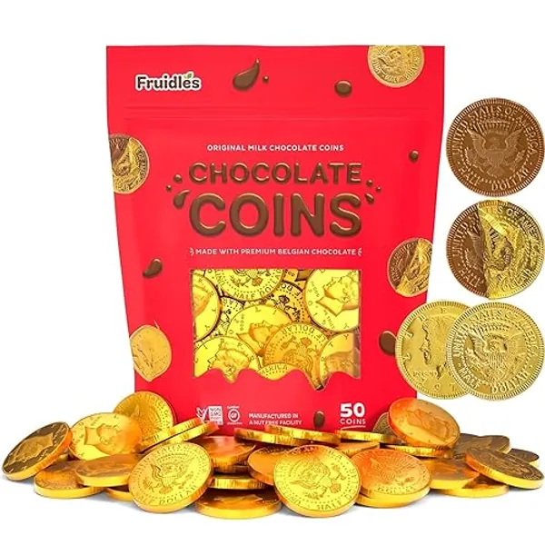 Milk Chocolate Coins, Gold Half Dollar Chocolate Coins, Made with Premium Belgian Chocolate, Nut Free, Non-GMO, Kosher Dairy (25-Pack) - 25-Pack
