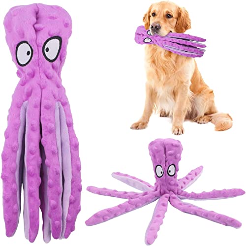 RAYITO Octopus Dog Toys, No Stuffing Squeaky Dog Toys Interactive Octopus Dog Chew Toys with Crinkle Paper for Small Medium Dogs Playing and Training (Purple) - Purple